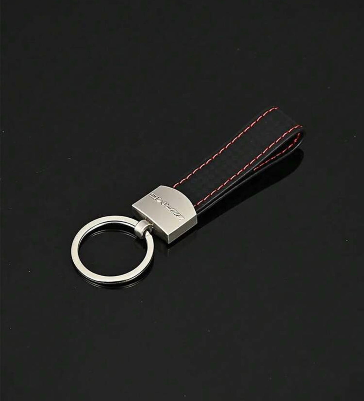 Premium Carbon Fibre Style Car Keychain – Black with Red Stitching