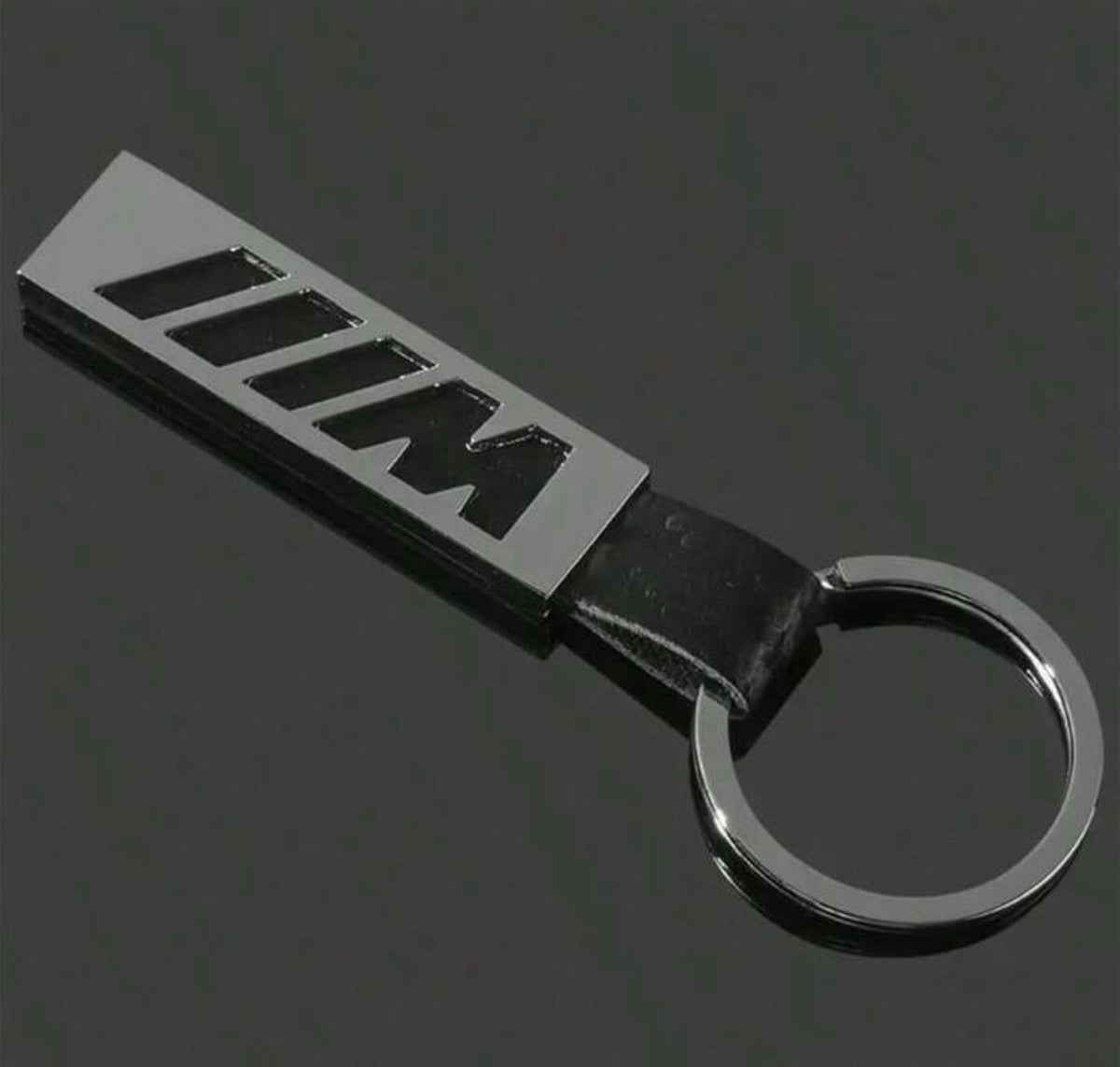 Premium M-Style Metal Car Keychain with Leather Strap